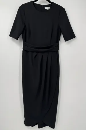 Calvin Klein Black Midi Dress 2 Tulip Pleated Front • Classic Office • Elegant thumbnail 1