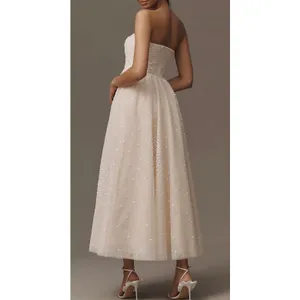 BHLDN Anthropologie Strapless Embellished Floral Fit & Flare Midi Dress Blush M thumbnail 2