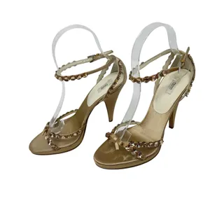 Prada Jeweled Satin Ankle Strap Heels Gold Bow Embellished Sandals 37 thumbnail 3