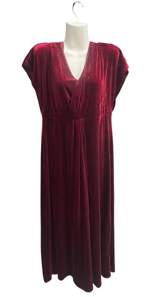 Velvet Rich Wine V-Neck Crossover Faux Wrap Dress SZ XL Elegant Wedding Cocktail thumbnail 1