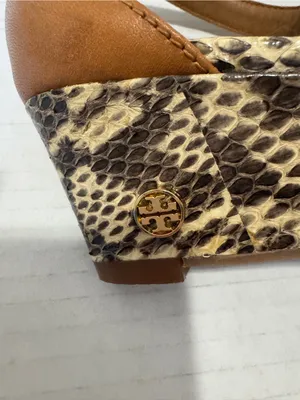 Tory Burch Kitten Heel Snake Print Wedge Sandals Womens 6 Summer Casual Leather thumbnail 6