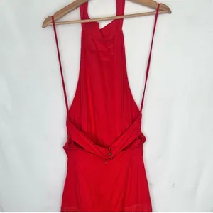 Anthropologie Solid Fringe Halter Maxi Dress Red Size 12 thumbnail 5
