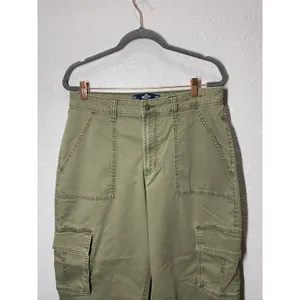 Hollister Ultra High Rise Baggy Green Cargo Pants Sz 14R Boho Outdoors Casual thumbnail 3