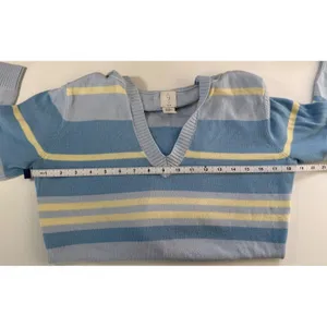 Joie Blue Striped Knit V-Neck Pullover Hoodie Sweater XS NWOT‎ CNO10011 Nautical thumbnail 5