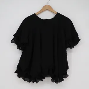 Unbranded Black Ruffle Hem Short Sleeve V-Neck Blouse Relaxed Fit Top Womens thumbnail 3
