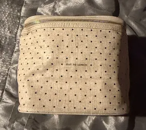 Kate Spade Out To Lunch Polka Dot Cosmetic Pouch in Beige thumbnail 1
