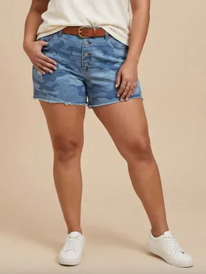 TIME & TRU | Blue Camo Button Fly Denim Jean Shorts Sz 18 thumbnail 1