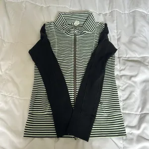 Lululemon Daily Yoga Mint Moment Jacket Sz 6‎ Full Zip Black Green Stripe Preppy thumbnail 2