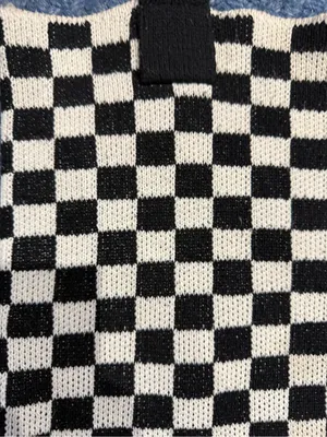Black & White Checkerboard Knit Tote Bag - Stylish Everyday Carry thumbnail 4