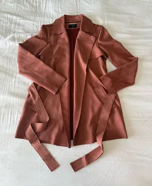Rust Orange Faux Suede Belted Trench Coat thumbnail 1