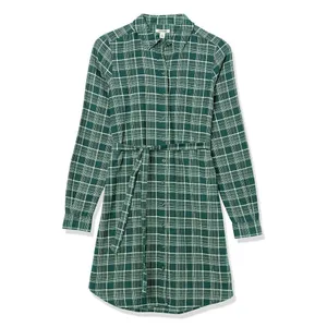 Goodthreads Women's Brushed Flannel Relaxed-Fit Belted Shirt Dress M thumbnail 3