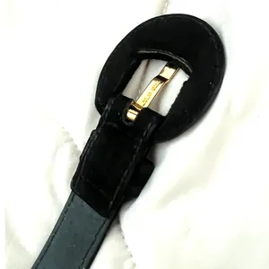 XS Vintage Salvatore Ferragamo Vara buckle belt suede leather black gold logo thumbnail 9