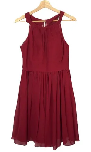 Azazie Red Short Bridesmaids Chiffon Skirt‎ High Halter Neck Dress 6 thumbnail 1