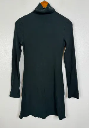 Reformation Ribbed Turtleneck Long Sleeve Mini Dress Dark Green Large thumbnail 1
