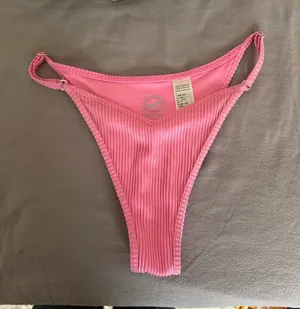 Hollister Pink Ribbed Bikini Bottoms with Side Rings thumbnail 1
