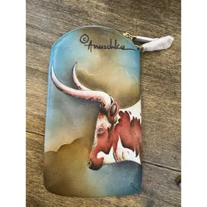 Anuschka Handpainted Leather Phone Eyeglasses Case Pouch Texas Longhorn thumbnail 3
