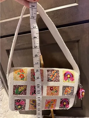 Boho Embroidered Floral Cream Shoulder Bag Patchwork Hand Sewn Beaded Purse NWT thumbnail 7