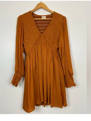 Peach Love California Boho Western Smocked Mini Dress Rust Orange Size S thumbnail 2