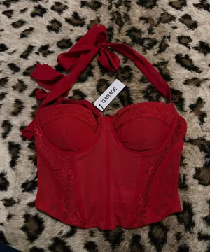 Garage Red Lace Bustier Halter Top thumbnail 1