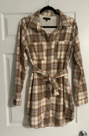 Lulus Plaid Behavior Ivory and Brown Plaid Long Sleeve Mini Dress thumbnail 5