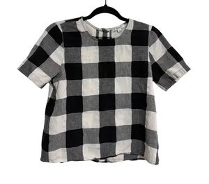 Madewell Top Buffalo Check Black White Button Back Cotton Linen XS Cottagecore‎ thumbnail 1