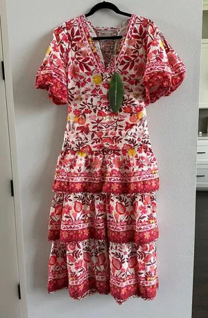 FARM Rio Romantic Orchard Tiered Midi-Dress | Size Small thumbnail 2
