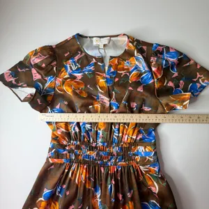 NWT Sheridan French Brown Floral Maxi‎ Dress Small Smocked Waist Flowy Resort thumbnail 7