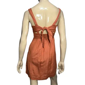Maeve Anthropologie Women’s Size XS Rust Orange Twist Front Linen Mini Dress thumbnail 8