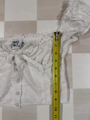 Princess Polly White Eyelet Puff Sleeve Ruched Button Front Crop Top Cottagecore thumbnail 12