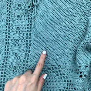 y2k blue boho crochet knit off shoulder sweater top by route 66 thumbnail 4