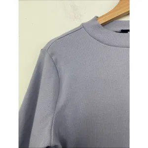 Maeve x Anthropologie Short Sleeve Ribbed Mock Neck Tee Purple Sz Large thumbnail 4