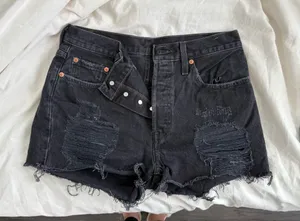 Levi’s 501 Original High Rise Black Destructed Distressed Denim Shorts W29 thumbnail 1