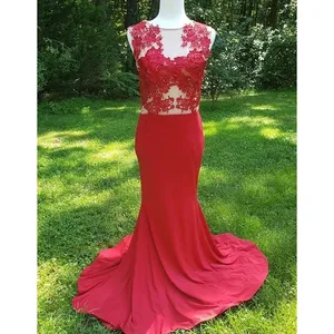 CQ by CQ size medium M Red Mermaid Prom Dress Lace Mesh floral bodice thumbnail 11