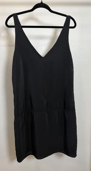 Amanda Uprichard Black 100% Silk V-Neck Dropped Waist Mini Dress‎ Medium thumbnail 1