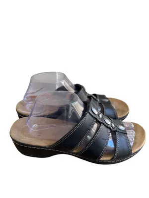 Women's Clarks Size 10 Collection Textured Leather Slip On Sandals Black thumbnail 5