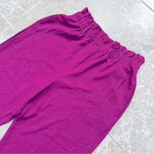 June & Hudson Belted Paper Bag High-Waisted Pants in Fuschia, Size L EXCELLENT thumbnail 4