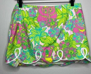 Lilly Pulitzer‎ Women White Tag Skirt 6 Pink Green Koala Floral Scalloped Mini thumbnail 1