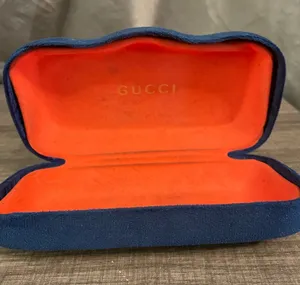Gucci Hard Shell Velvet Eyeglass Case Blue & Orange Clamshell thumbnail 1