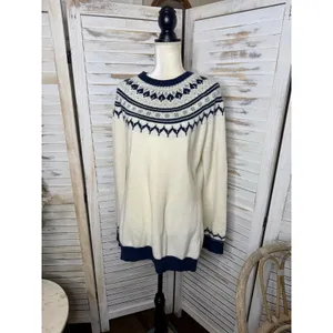 AMOUR VERT Women's XL Whistler Nordic Fair Isle Ribbed Knit Sweater Navy Cream thumbnail 6
