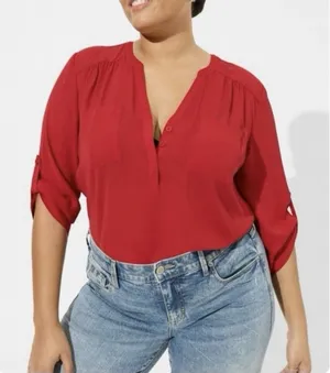 Torrid Harper Red Georgette 3/4 Sleeve Pullover Blouse Size‎ 1X Office Teacher thumbnail 1