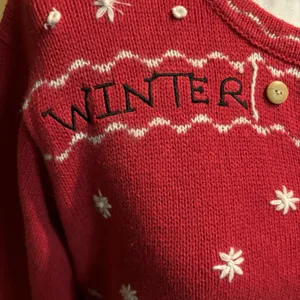 Quacker Factory Sweater VTG Cardigan Christmas Snowman Red Holiday Knit Medium‎ thumbnail 8