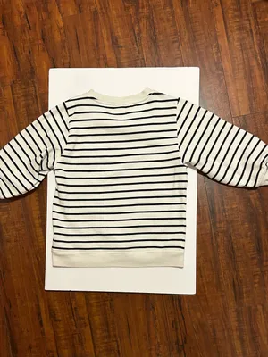 Amazon Essentials Cream and Black Striped Long-Sleeve Sweatshirt thumbnail 2