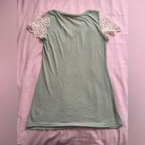 Miss Me Sage Green Top with Cream Lace Sleeves thumbnail 5