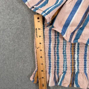American Eagle One Shoulder Stripe Tank Top Women's XL Smocked Ruffle Hem Linen thumbnail 2