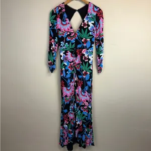 Anthropologie Maeve Ruched V-Neck Floral Midi/Maxi Dress Size 4 thumbnail 2