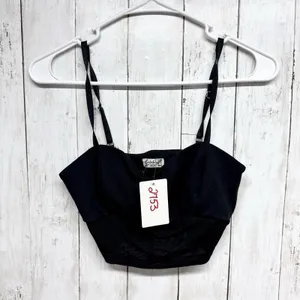 Free‎ People Top Women Size XS Black Adjustable Spaghetti Strap Crop Sheer Trim thumbnail 6