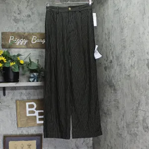 NWT Alex & Sophia Striped Wide-Leg Pleated Pinestripe Pants Black / Gold L thumbnail 4