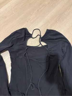 American Eagle Outfitters Black Long-Sleeve Strappy Back Bodysuit thumbnail 2
