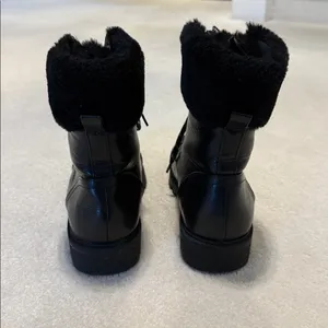Black Fur Trim Combat Laced Boots thumbnail 5