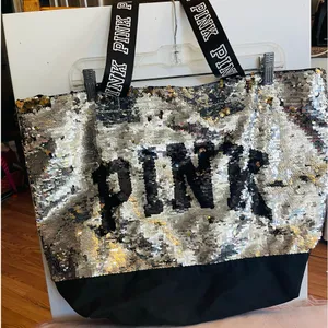 Victoria secret pink flip sequin gold/silver bling tote bag thumbnail 1